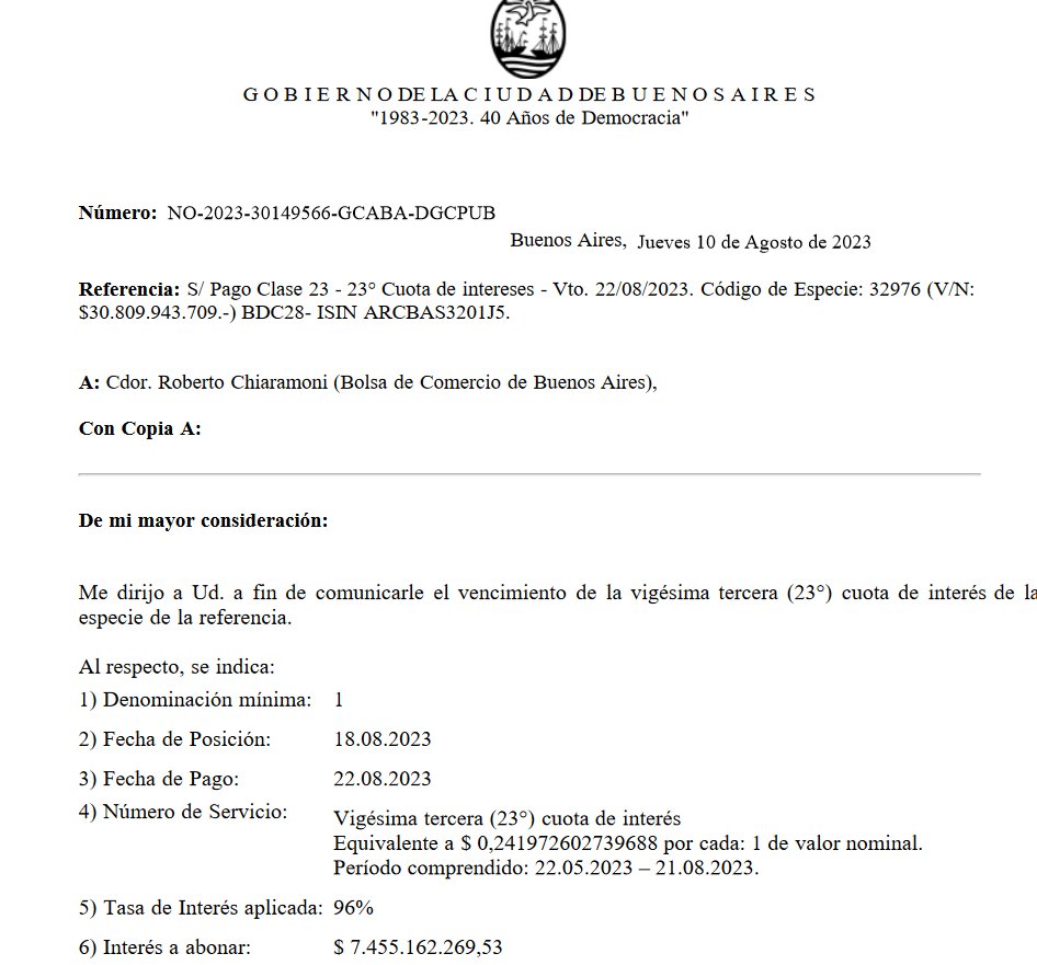 Sickboy_Galpon's tweet photo. Aviso de Pago #BDC28 - $0,2419 por 1 de VN. https://t.co/OsUQv1CA0F