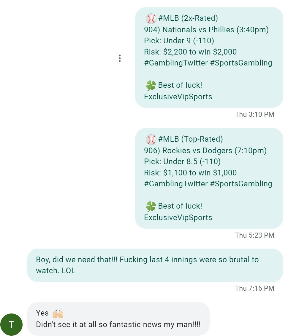 Nationals/Phillies u9💰
Rockies/Dodgers u8.5💰

2-0 +$3,000 on Thursday.
4-2 +$2,890 for the week! 

#GamblingTwitter