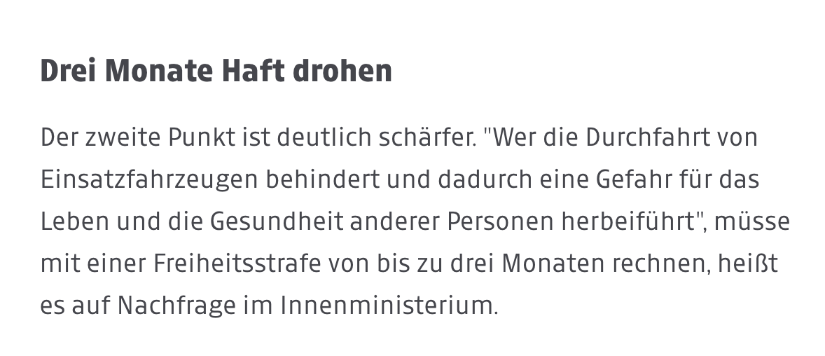 L4ndvogt's tweet photo. Warum soll ich, wenn ich Rettungsfahrzeuge im Zuge einer Versammlung behindere, eine Freiheitsstrafe bekommen, wenn ich das aber mit dem Auto mache (wie in OÖ vor 2 Tagen), gibts maximal 2180 Euro Strafe? Welchen Sinn ergibt das? https://t.co/mqUfm9VwZs https://t.co/5Paf974d7G