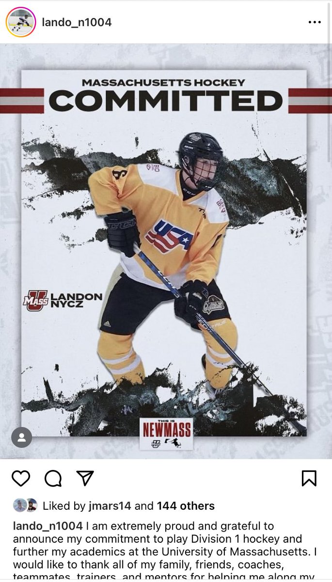 6’1 LHD from Detroit, Landon Nycz, commits to UMass. Turns 16 this fall and most recently skated with the Oakland Jr. Grizzlies.