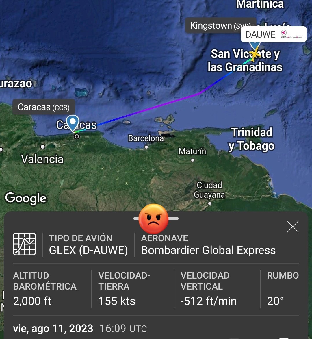 Arr3ch0's tweet photo. Hace unas horas salió de Maiquetía hacia San Vicente y Granadinas el FAI Rent-a-Jet D-AUWE. Había llegado el Miércoles procedente de Atenas 🇬🇷 via Londres.
Sería el Griego y el Alemán? Los secuaces favoritos de El Aissami y su reemplazo.
#DAUWE https://t.co/73lBjPkDra