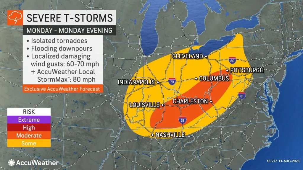 accuweather's tweet photo. Here we go again: Tens of millions of people from the Midwest to the East will be at risk for severe weather on a daily basis into next week. https://t.co/NQOFZHvAkE https://t.co/aBPcmxrNOn