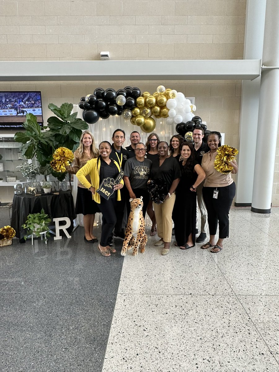 RoweCFISD's tweet photo. Our Rowe admin team was ready to greet our new Jags… Rowe Let’s Row! #jagstrong https://t.co/vHyTU56KWX