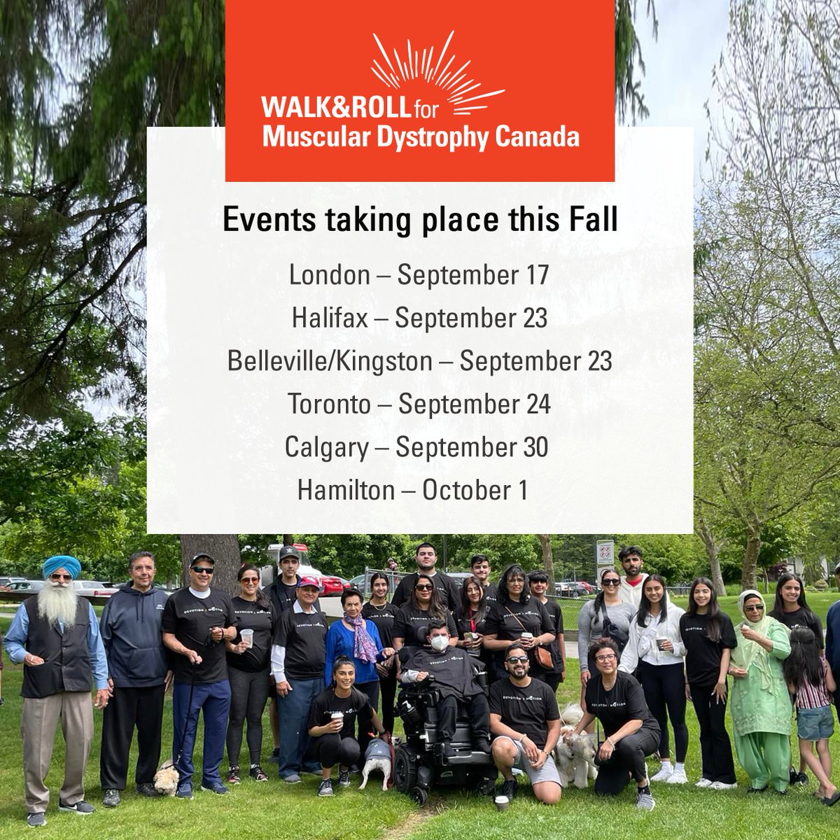 MD_Canada's tweet photo. New Fall 2023 Walk and Roll Dates have been announced for many locations! Check out the list below to find an event near you. If you haven’t registered yet, join the incredible Walk and Roll community today! Visit https://t.co/LJc5i7hqLl to register or donate.
#WalkRollMDC https://t.co/72IuPqEE3N