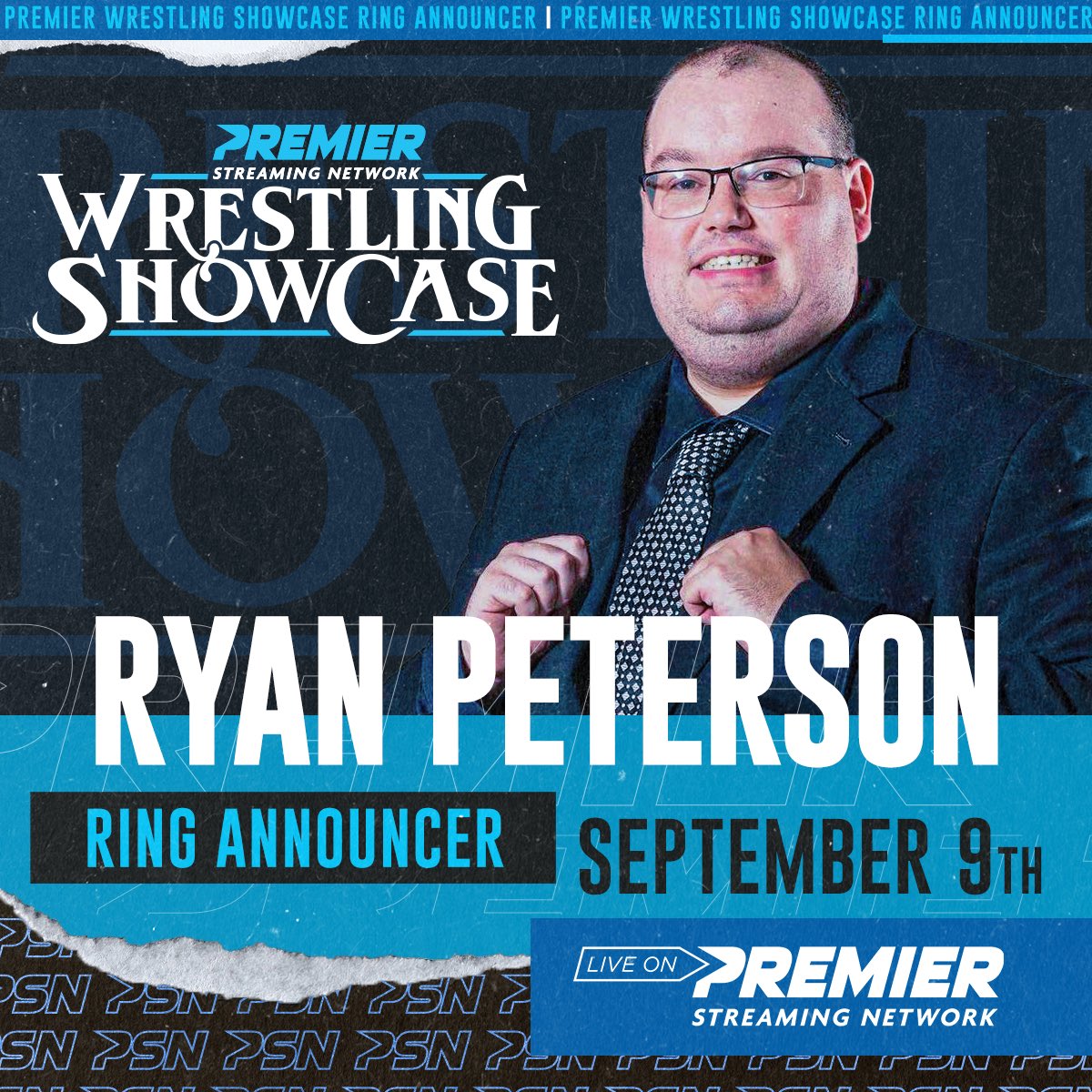 PremierWrest's tweet photo. 🎤 We are excited to announce our official Ring Announcer for the @WatchOnPremier Wrestling Showcase, Ryan Peterson!
Fans of @WrestlePro have enjoyed Ryan’s enthusiastic work for years, now he will #Showcase his talent live September 9th!
Welcome @Ryan_MC92 to the @WrestShowcase team!