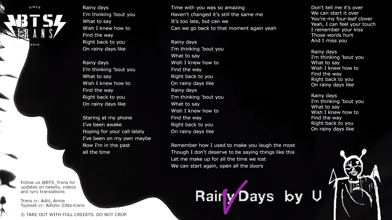 BTS Translations / Bangtansubs on X: [KOR/ENG LYRICS] Rainy Days by V  @BTS_twt #BTS #방탄소년단 #RainyDays #RainyDaysByV #Layover  🔗  / X