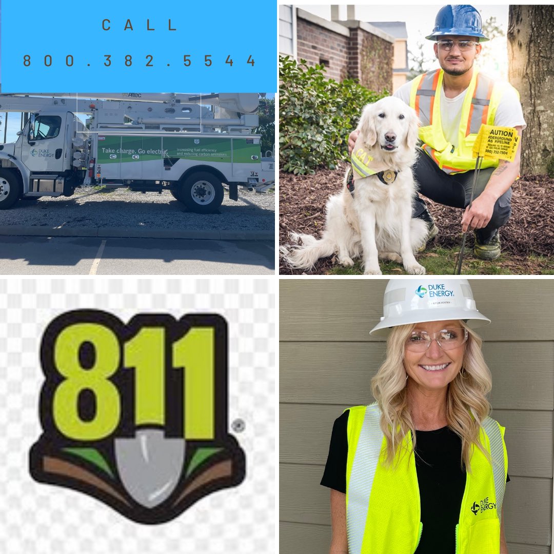 National Safe Digging Day is recognized today. @Call811 was created so contractors, homeowners, business owners and anyone preparing for an excavation project can get lines marked safely. Call 811 at least 3 business days before digging begins. #SafetyFirst #dukeenergy #811Day