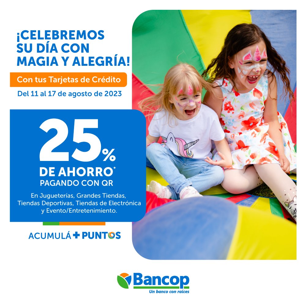 Bancoppy's tweet photo. Para los pequeños protagonistas👧🧒.
.
25% de ahorro pagando con QR en Jugueterías, Grandes Tiendas, Tiendas deportivas, tiendas de electrónica y evento/entretenimiento🎁.
.
.
#diadelniño #descuento #UnBancoParaTodos https://t.co/janXNVHPC4