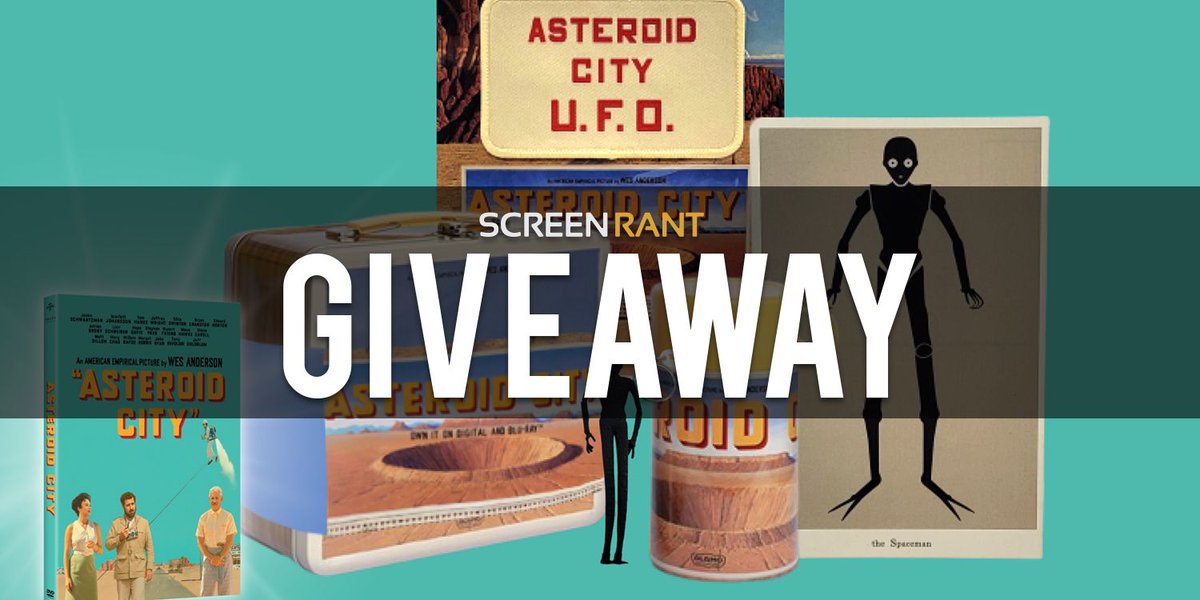 Celebrate the home release of #AsteroidCity by entering Screen Rant's giveaway for a Blu-ray of Wes Anderson's latest movie and several fun gifts worthy of any small-town alien: buff.ly/3QGkVcB