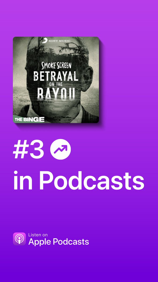 2 episodes in and Betrayal on the Bayou is up to #3 on Apple's Top Shows podcast chart.

Big thanks to everyone who has listened and subscribed and to the team at <a href="/neonhum/">John Orr</a> <a href="/SonyPodcasts/">Sony Podcasts</a> esp <a href="/odeliarubin/">odelia rubin</a> <a href="/cslwrites/">Catherine SaintLouis</a> 

cc. <a href="/JimMustian/">Jim Mustian</a>