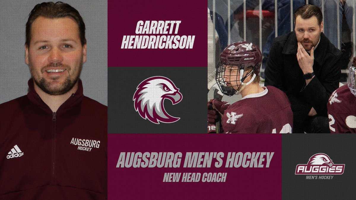 Garrett Hendrickson named new Augsburg men's hockey head coach! Garrett spent the last two successful seasons as an Auggie assistant coach. Looking forward to Garrett leading the Auggies into a bright future! 

Story: bit.ly/45tpEm1
#d3hky #AuggiePride