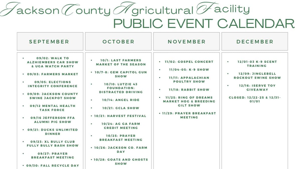 JacksonCountyGA's tweet image. Upcoming Events at the Agricultural Facility