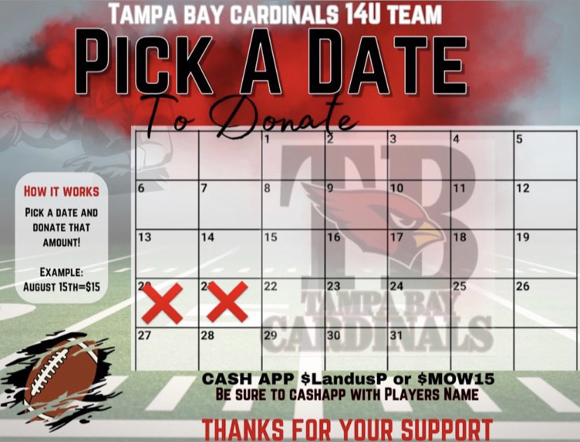yeaim_mow's tweet photo. Hello Family and Friends,
Itโs time to help the TAMPA CARDINALS 14U TEAM get ready for the season. Thank you for the support! #GoCardinals #WeFlying
Cashapp:
Coach LP- $LandusP
Coach Mo- $MOW15 https://t.co/bADDKhyf82