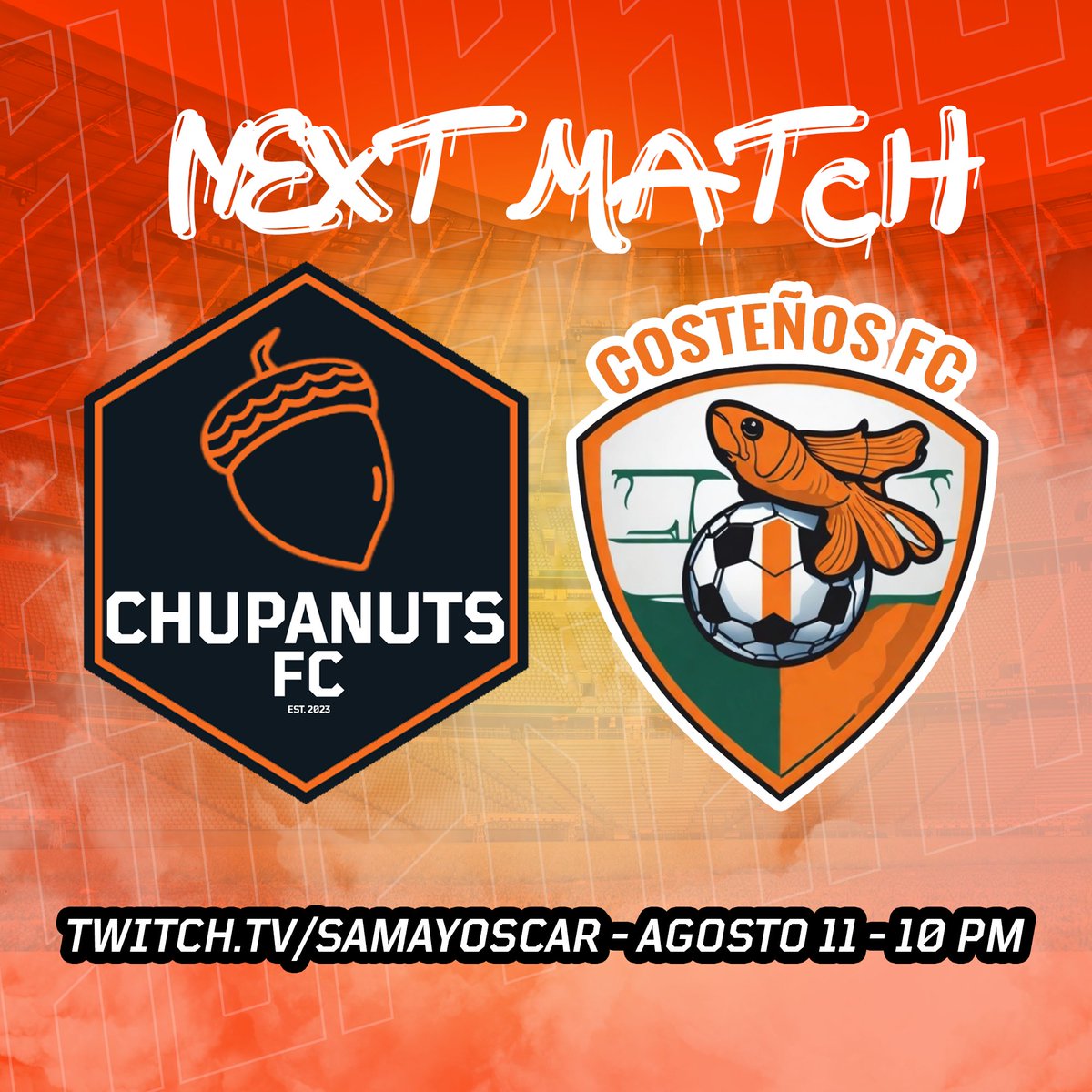 ChupanutsFC's tweet photo. NEXT MATCH 🌰

Chupanuts FC v @CostenhosFC 

🗓️11/08
⏲️22:00 hrs
📺https://t.co/Dxy0MXAwGp
🏟️Futeca San Cristobal https://t.co/mupp3QCCuV