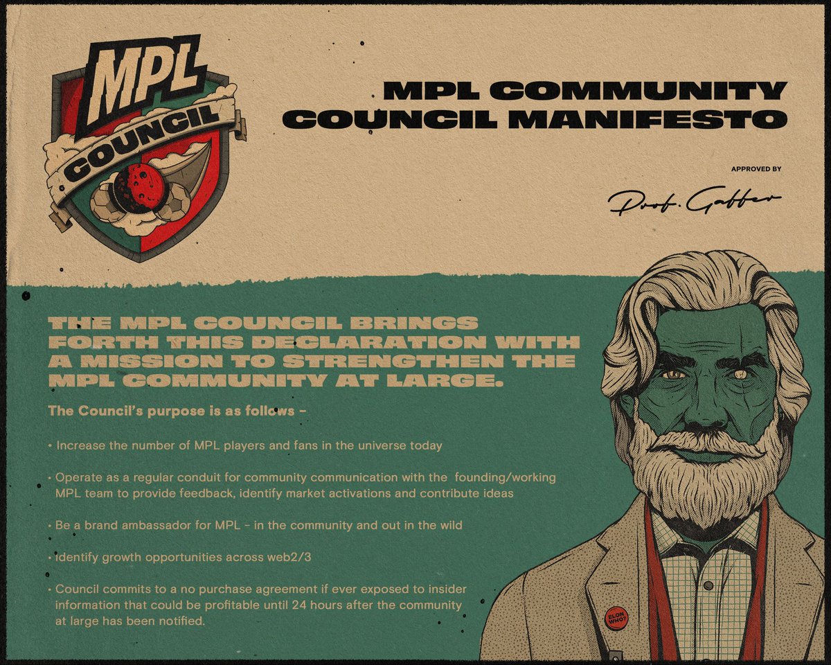 The MPL Community Council has been working hard ideating on ways to best support the MPL Holders/Community and the launch of the game. Through this ideation process a new manifesto has been drafted to provide everyone with a clear purpose for the Council. #MPLCouncil