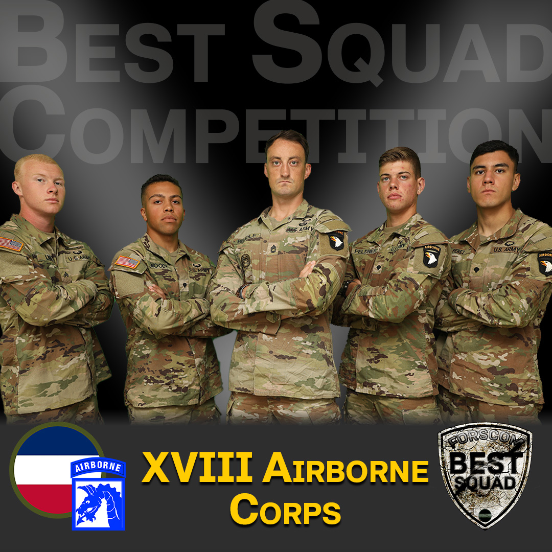 USArmyWHC's tweet image. 🏆 U.S. Army Forces Command Best Squad Competition 2023 🏆 

Representing @18airbornecorps:
🔹 Sgt. 1st Class Cody Beadle
🔹 Sgt. Jaxson Lake
🔹 Spc. Jordan Perez
🔹 Spc. Jacob Moody
🔹 Spc. Dustin Feldner

#BeAllYouCanBe #BestSquad23 #IAMFORSCOM #Soldiers @101stAASLTDIV @USArmy