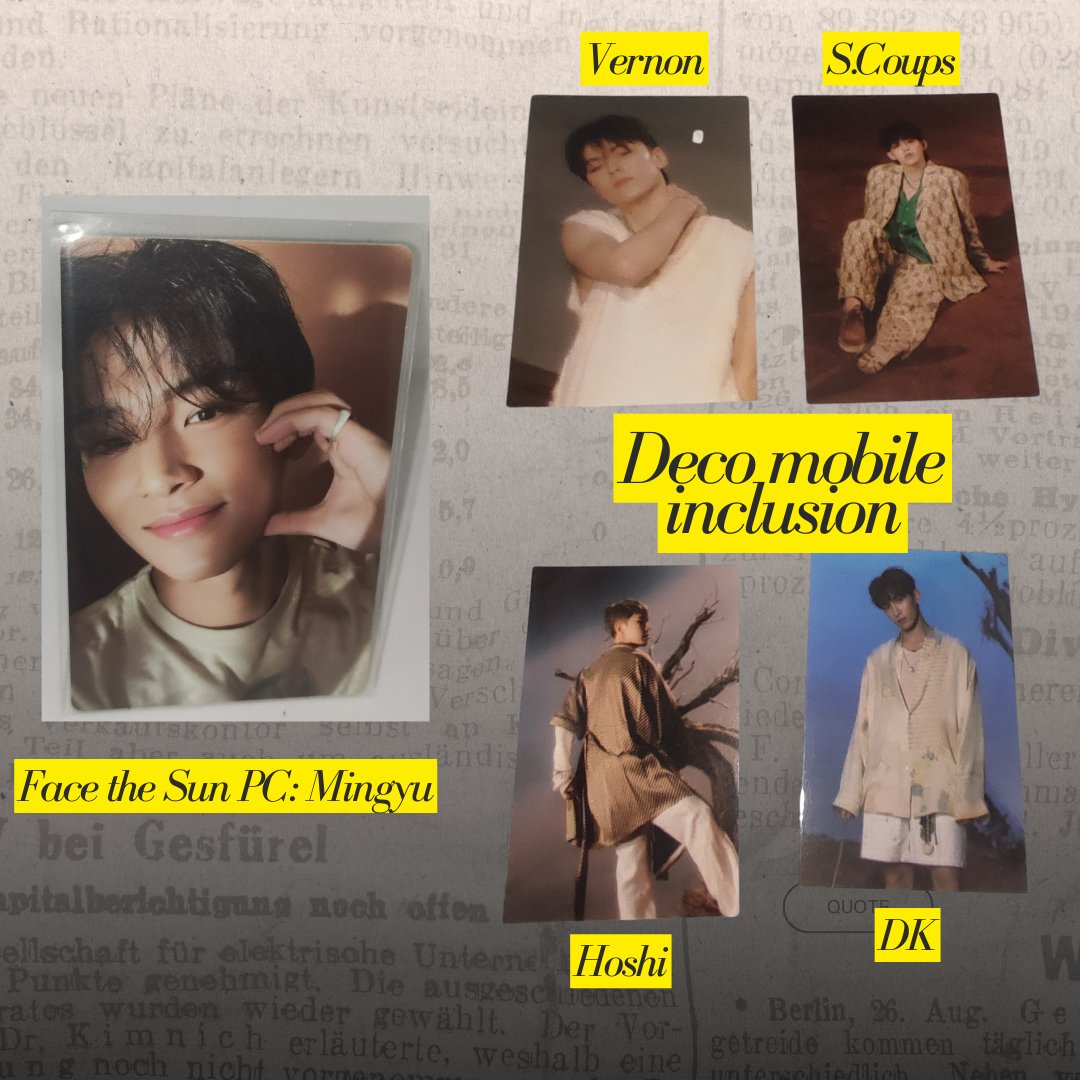 SeoulCrumbs's tweet photo. SEVENTEEN Clearance Sale!

Face the Sun PC and Deco Mobile inclusions
**ALT for prices 

DM for inquiries/proofs
mop: g*cash /sco
mod: ggx  J&amp;*T (direct/sco)
loc: Laguna https://t.co/YiYQrYSpML