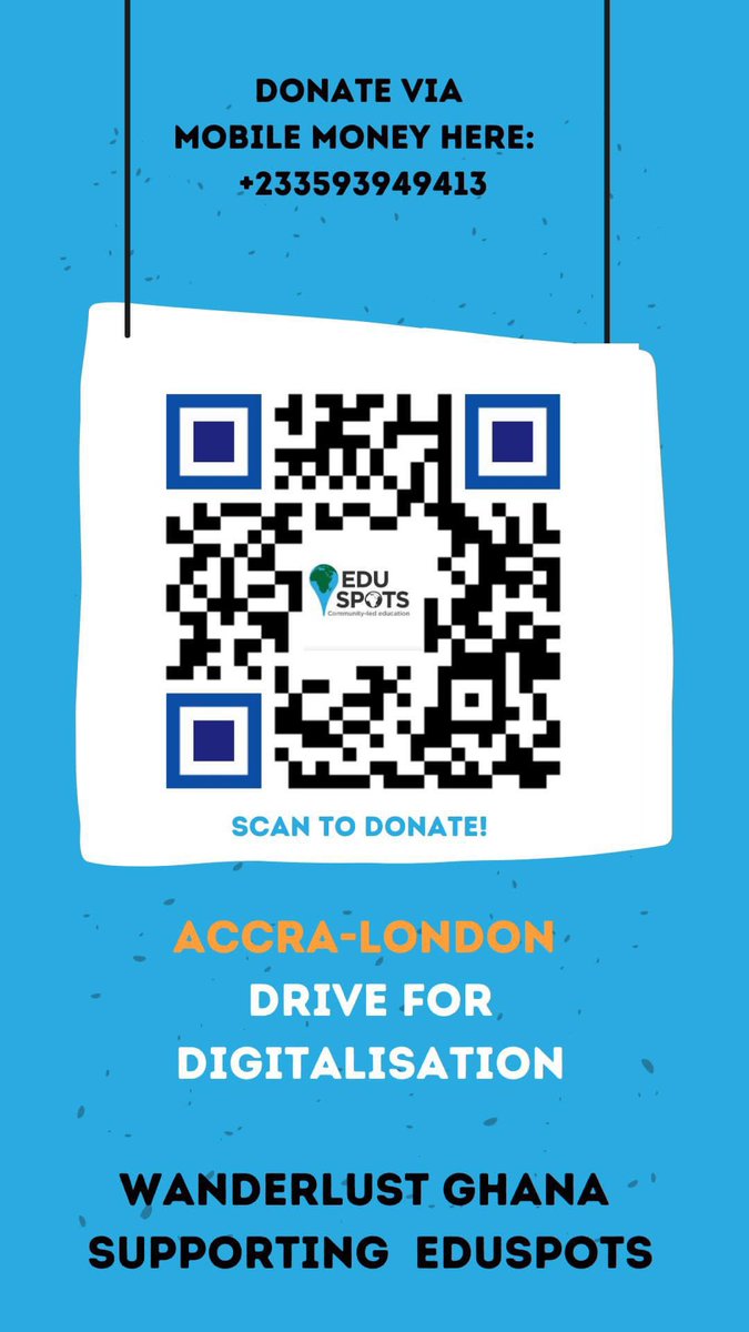 eduspots's tweet photo. In case anyone out there might make good use of this leaflet &amp; QR code to promote the ongoing #drivefordigitalisation campaign with @WanderlustGhana. 

The EduSpots team are excited to be heading to Ghana Party in The Park tomorrow - hope to see some of you there! https://t.co/62DzubOgCk