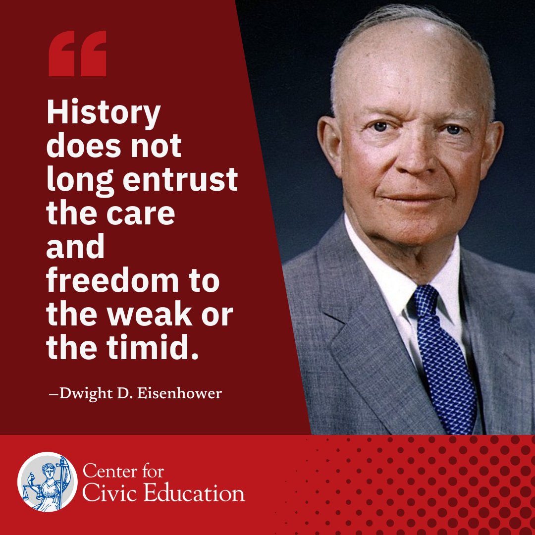 CivicEducation's tweet photo. Channel your inner Eisenhower: embrace your strength, unleash your boldness, and fearlessly safeguard our precious freedom! Find more quotations on democracy at https://t.co/qrFml0HAvX.  💪🗽 #HistoryUnleashed #civics #civiced #socialstudies https://t.co/9hn5hU1bEn