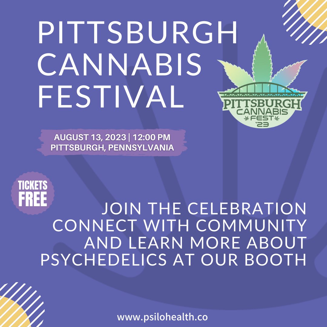 PsiloHealth's tweet photo. We will be exhibiting and speaking at this year's Pittsburgh Cannabis Festival! Join the celebration on Sunday, August 13th from 12-5 pm EST at the Northeast Fountain in Allegheny Commons Park. We hope to see you there! https://t.co/WTd8VEb8Vn