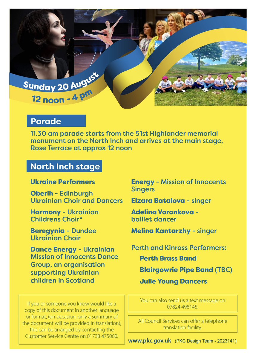 It’s going to be a great afternoon of Ukrainian entertainment .. and some Ukrainian home cooking available .. stick it in the diary. 20th August, North Inch Park, Perth.