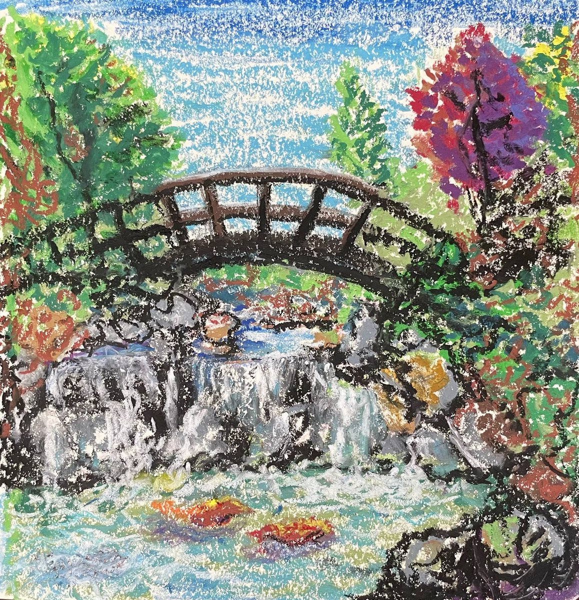 TTush5's tweet image. Japanese Friendship Garden, San Diego’s Balboa Park.  Oil Pastel by Thomas Tuchscher