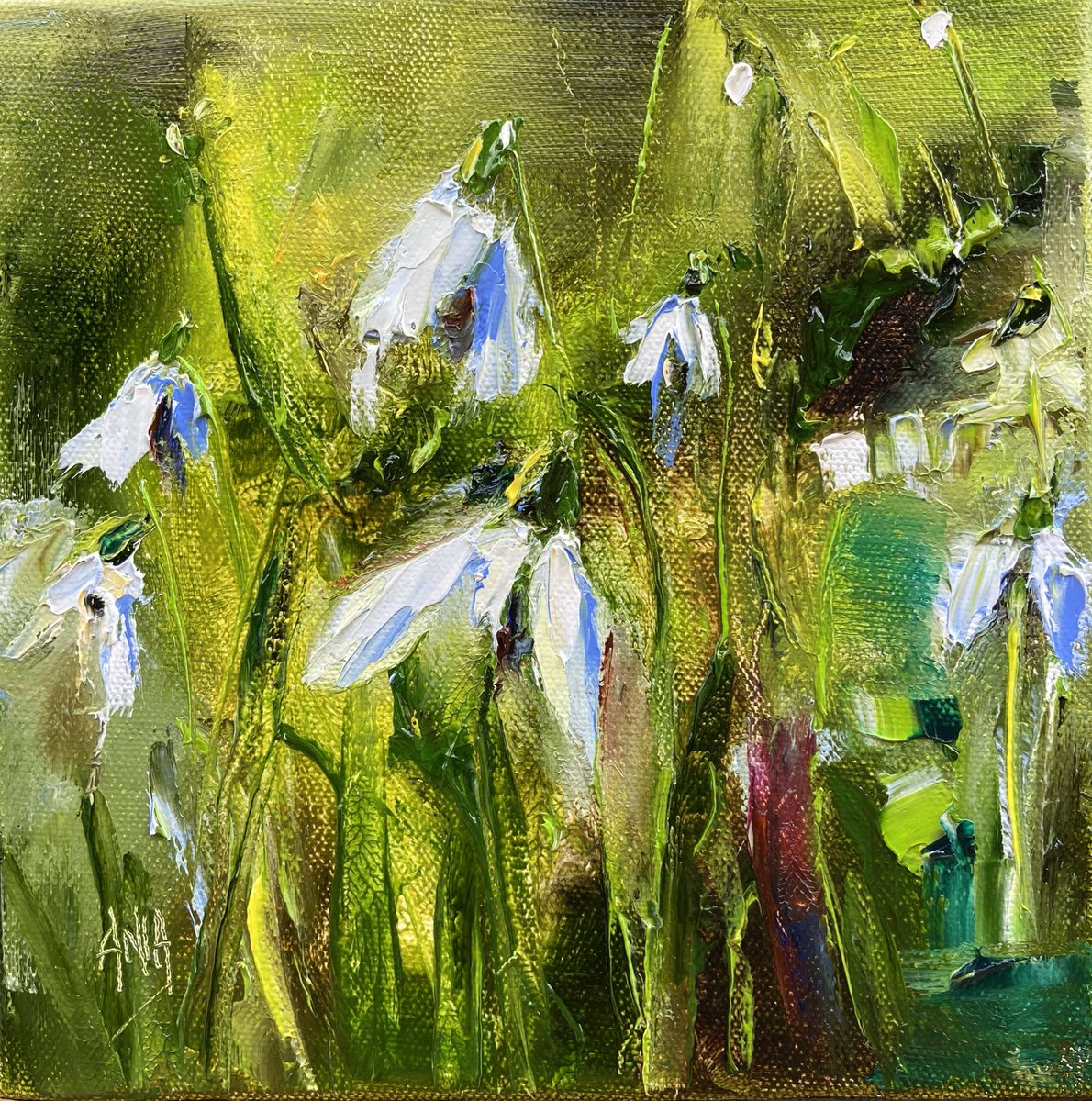 '🎨✨ A Glimpse of Snowdrop Magic! ❄️🌼 delicate snowdrops, a beautiful reminder of the wonders of nature. 🌸 #Snowdrops #ArtisticMagic #PaletteKnife