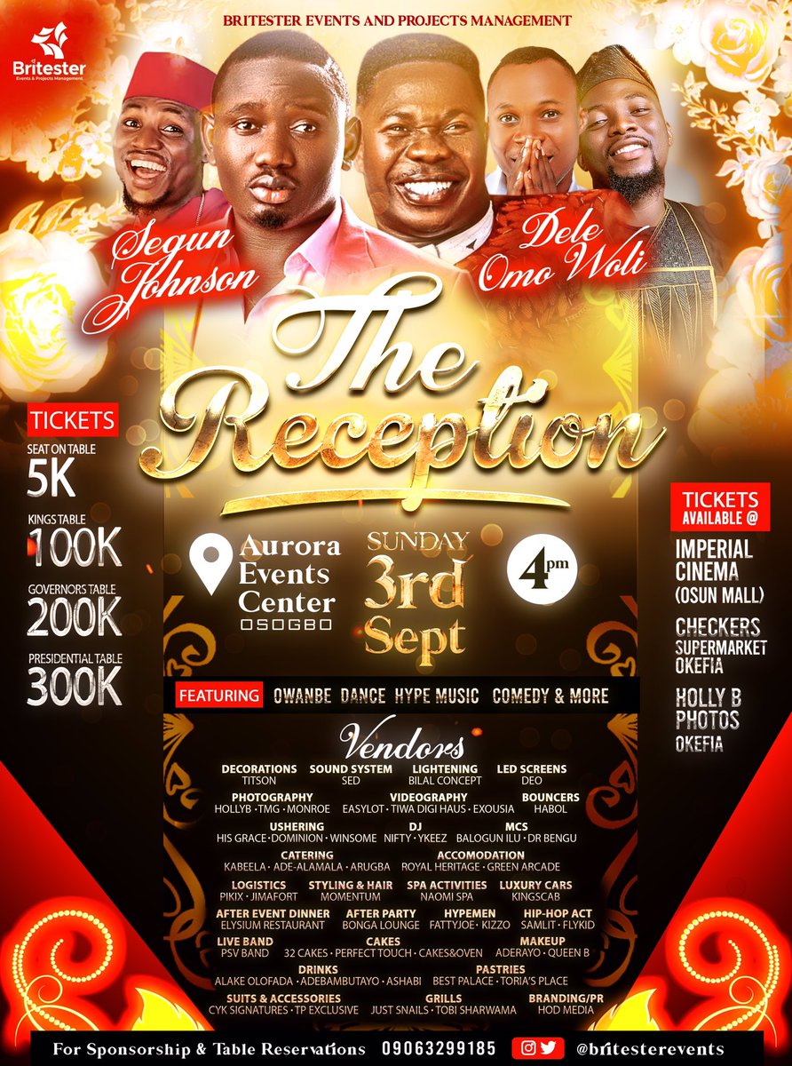 hodmedia_'s tweet photo. Catch PSV BAND π€ LIVE at THE RECEPTION (The Party of the Year)π πͺ©
π September 3rd 2023 | β° 4pm
π Aurora Events Centre Osogbo
π RESERVATIONS ONGOING
With PSV BAND π ::: You know the Vibe π₯°β¨π πΊ
Check Flyers for more details @britesterevents #thereception https://t.co/jd3v3SsvXQ