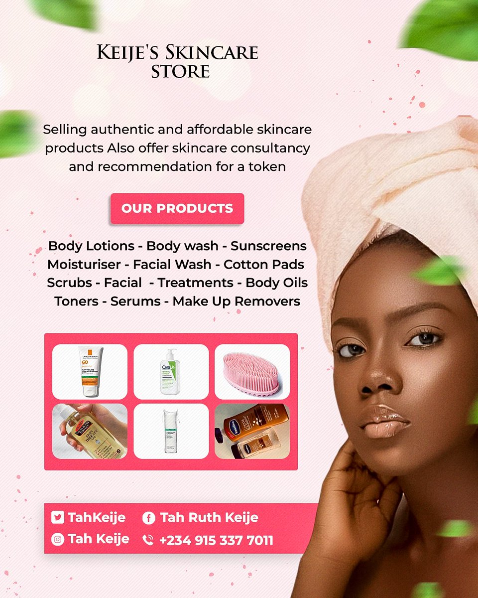 CrossRiverVine's tweet photo. Check out Keije's Skincare store
For authentic and affordable skincare products.
Ranging from Body Lotions, Body wash, sunscreens, facial wash, serums, scrubs, facial treatments, Body oils, Toners, etc
@TahKeije
Nationwide delivery https://t.co/fdyrZLc4BX
