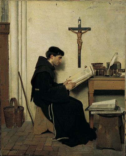 'The greatest weapons of someone striving to lead a life of inward stillness are self-control, love, prayer and spiritual reading.' -St. Thalassios

'The Franciscan Monk Duns Scoto in his Cell', 1872 
Giacomo Favretto
#spiritualweapons #spiritualreading #painting #giacomofavretto