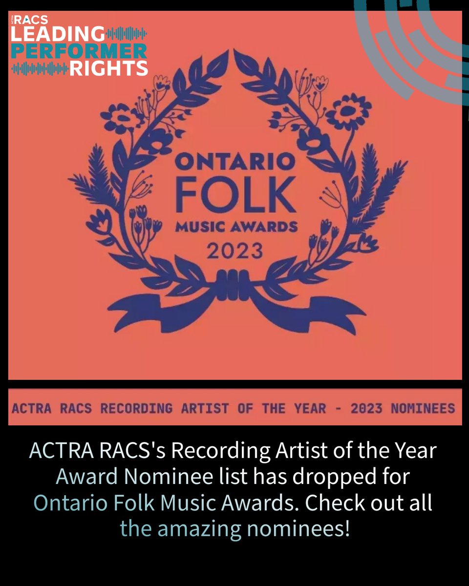 Congratulations to the incredible nominees for the ACTRA RACS Recording Artist of the Year at this year's @folkmusicon awards! Check out all the amazing nominees like #AlQahwa @_aysanabee_ @angeliquesongs @abigaillapell @amandarheaume !