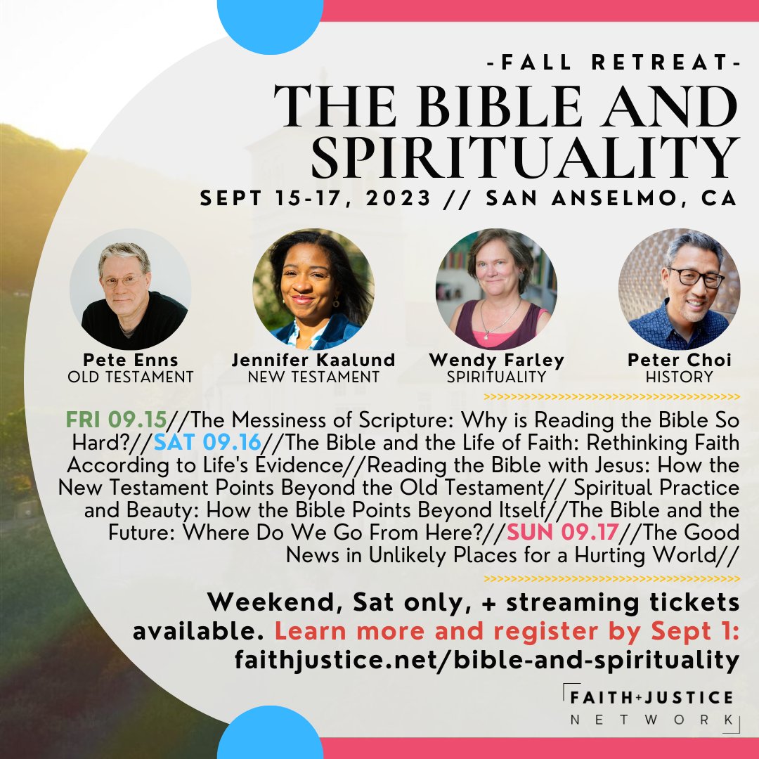 FaithJusticeNet's tweet image. 3 weeks left to register! Join us for the F+J Fall Retreat, Sept 15-17; community, learning together (w/a great lineup of speakers), great meals &amp;amp; exploring the beautiful area on/around campus. Weekend-Sat only-streaming options avail. Register by 9/1! faithjustice.net/bible-and-spir…