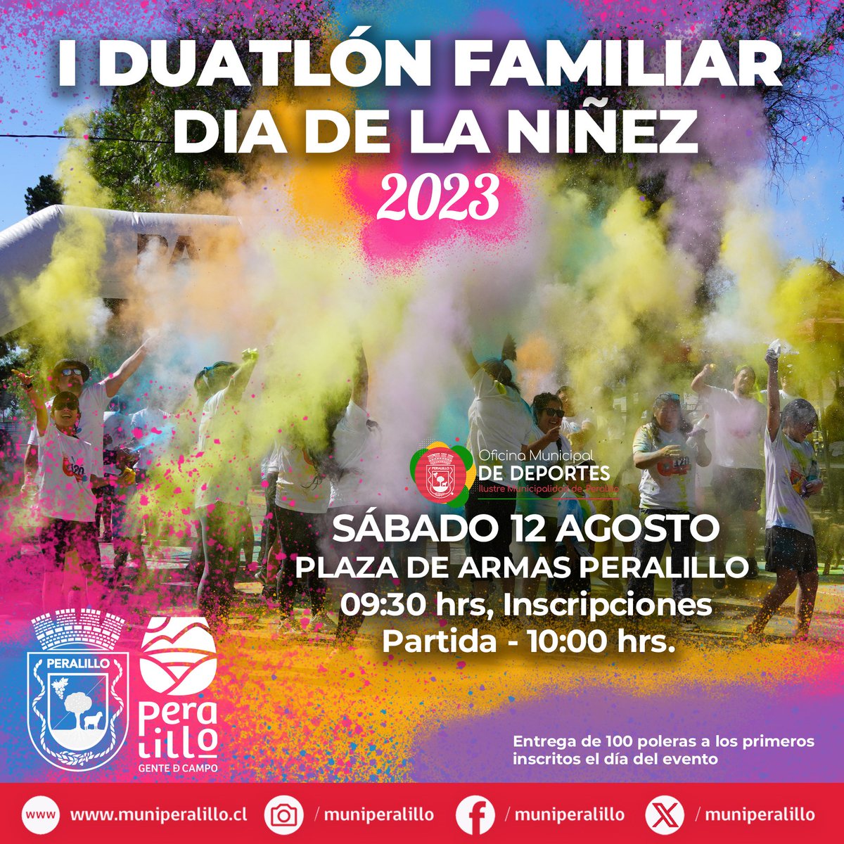 Este sábado 12 DE AGOSTO a partir de las 10:00 hrs, frontis municipalidad, anímate y ven a correr o bien utilizar tu bici en la primer Duatlón familiar de nuestro pueblo.