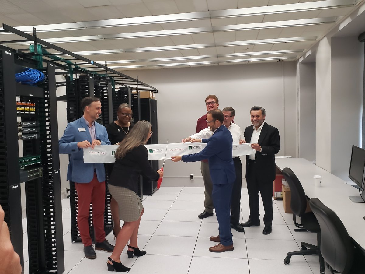 IvyTechLakeCo's tweet photo. Gathered with our @CCSJWave partners today for the ribbon cutting for our Cybersecurity collab! United in equipping students for tomorrow's workforce. #cybersecurity #JobsOfTomorrow https://t.co/wBfDeuvQup