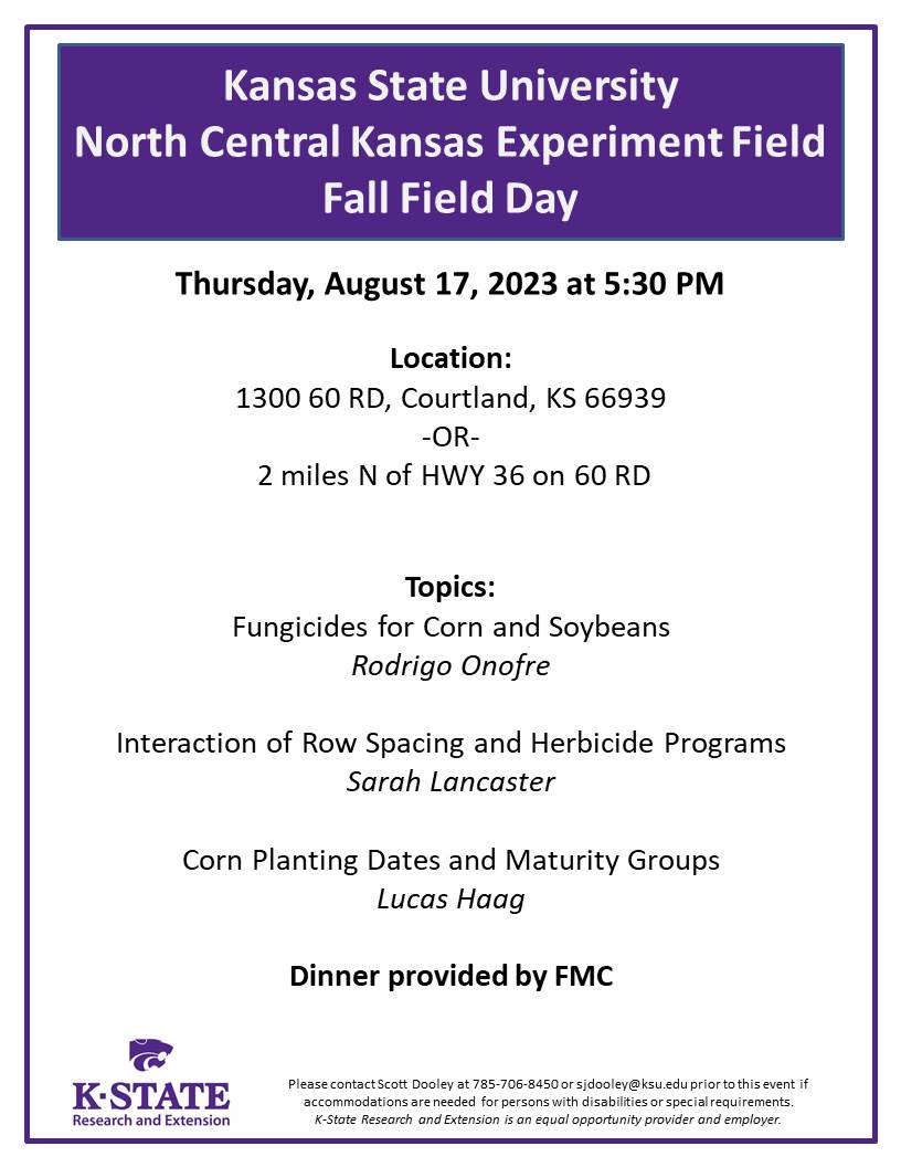 KSUNCKEF's tweet photo. Our Fall Field Day is next Thursday, Aug 17 at 5:30 PM at the headquarters near Scandia and Courtland, KS.  Details ⬇️

Hope to see you there! https://t.co/qO8NHBTYU1