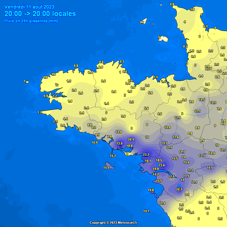 SebDecaux's tweet photo. #Bretagne #Précipitations
🐸🌧️
Un vendredi bien pluvieux sur le sud du #Morbihan et de l'#IlleetVilaine ainsi qu'en #LoireAtlantique
CUMULS SUR 24 h🔽
24 mm à #Auray et #Besné
23 mm à #Arzal
20 mm à #Meucon
17 mm à #Nantes
15 mm à #Quiberon et #Belleileenmer
12 mm à #Rennes https://t.co/uLBWJCsKzz