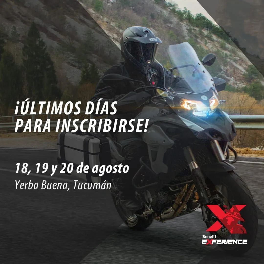 ¡Últimos días de inscripción para el Benelli Experience 2023! Tenés tiempo hasta el 14/08.

Sumate a esta experiencia los días 18, 19 y 20 de agosto en Yerba Buena, Tucumán.

Inscripción: bit.ly/BNExperienceSM

Itinerario: youtube.com/watch?v=yJ-mAE…

#Benelli #BenelliExperience