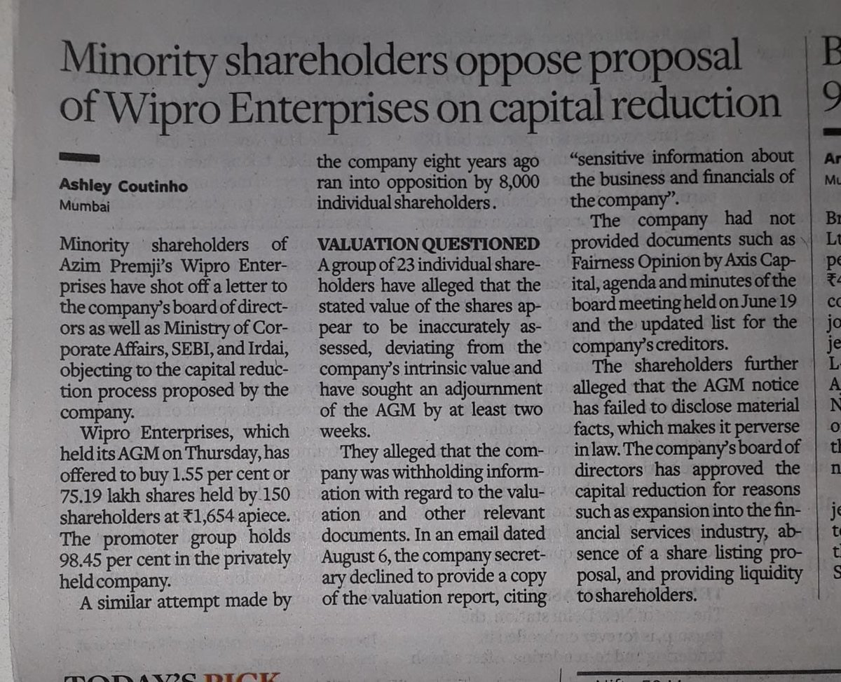 nimish_kenia's tweet photo. @RishadPremji Reality on Display of how minority Shareholders are treated… https://t.co/C9wjMn85Dp