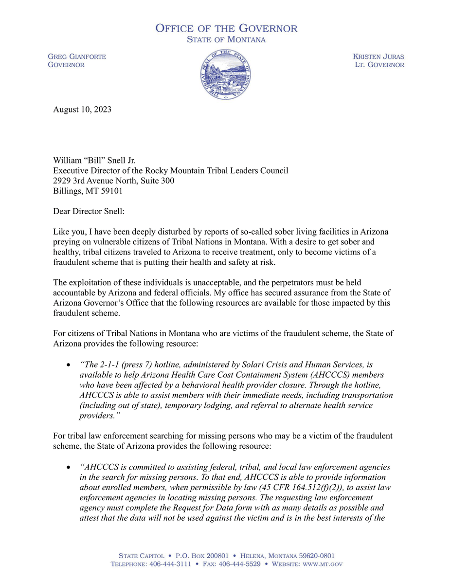 RMTLC's tweet photo. Attention: Letter from the Governor's Department of Indian Affairs office in Montana. https://t.co/TaIIJNvh3y