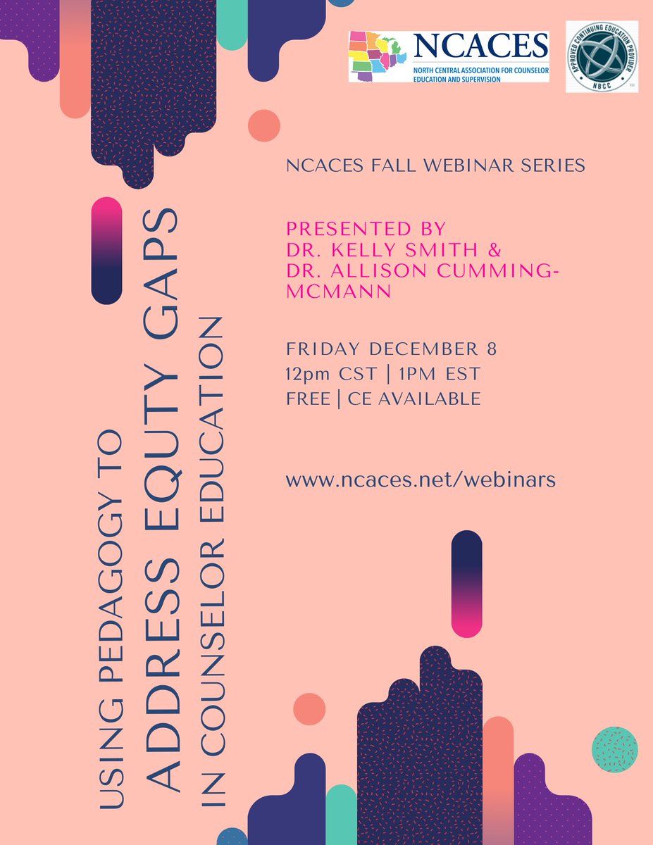 NorthAces's tweet image. ✨We hope you&apos;re excited for the rest of the #NCACES Fall 2023 Webinar series! Each webinar is free, and CE is available!

🔗Learn more about these upcoming webinars &amp;amp; how to register here: ncaces.net/webinars

#CounselorEd #CounselorEducation