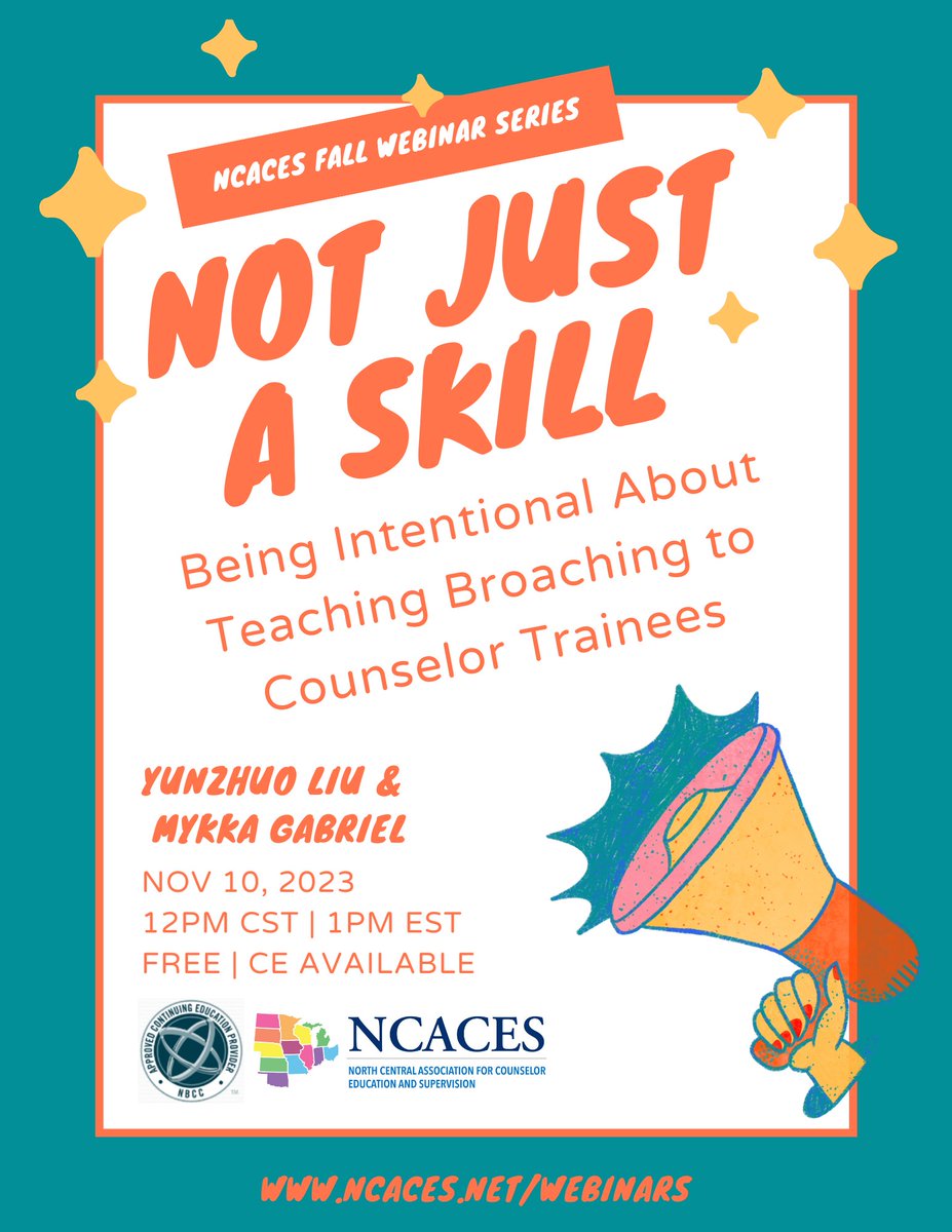 NorthAces's tweet image. ✨We hope you&apos;re excited for the rest of the #NCACES Fall 2023 Webinar series! Each webinar is free, and CE is available!

🔗Learn more about these upcoming webinars &amp;amp; how to register here: ncaces.net/webinars

#CounselorEd #CounselorEducation
