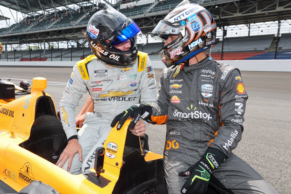 IMS's tweet photo. Nothing to see here, just @KyleBusch getting some @IndyCar experience.

Who wants to see Kyle behind the wheel of one of these #INDYCAR cars next? 

#NASCAR | #TheBrickyard