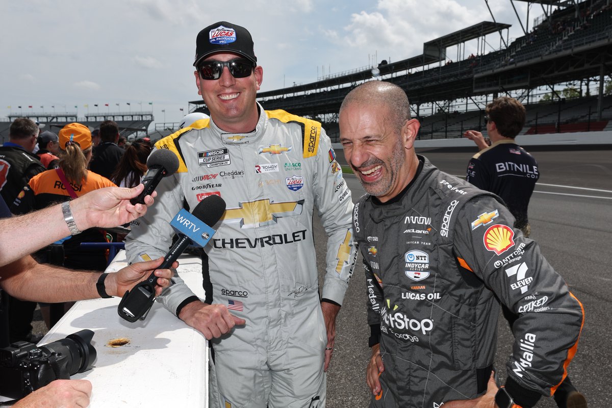 IMS's tweet photo. Nothing to see here, just @KyleBusch getting some @IndyCar experience.

Who wants to see Kyle behind the wheel of one of these #INDYCAR cars next? 

#NASCAR | #TheBrickyard