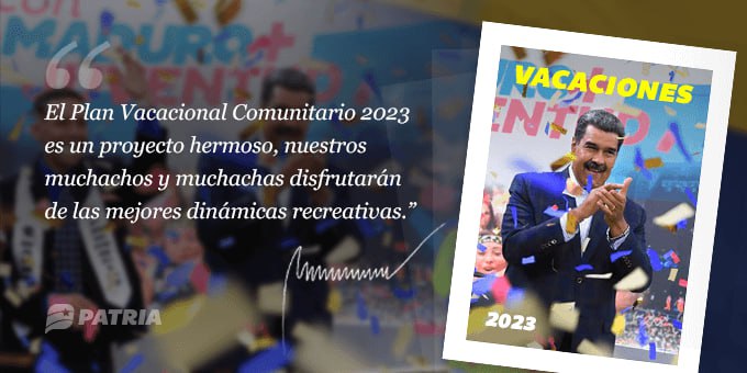 Bono Vacaciones 2023

Inicia la entrega del Bono Vacaciones 2023 enviado por nuestro Presidente <a href="/NicolasMaduro/">Nicolás Maduro</a> a través de la Plataforma Patria. La entrega tendrá lugar entre los días 11 al 21 de agosto de 2023.

#LaPazEsClave