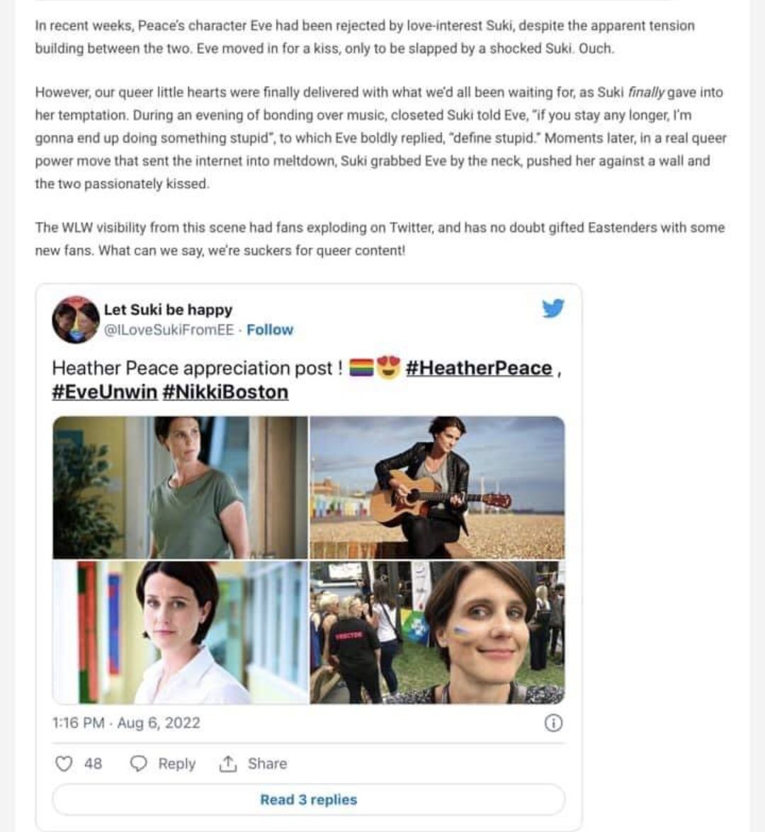 LovingSukeve's tweet image. I'm reposting this because it got deleted... 
I still can't believe my #Sukeve tweets got into #DivaMagazine about a year ago... I appreciate it, it's an honour! 🥰 Love Suki &amp;amp; Eve so much! 🏳️‍🌈♥️
#EastEnders #SukiPanesar #EveUnwin #BalvinderSopal #HeatherPeace #LGBTQ