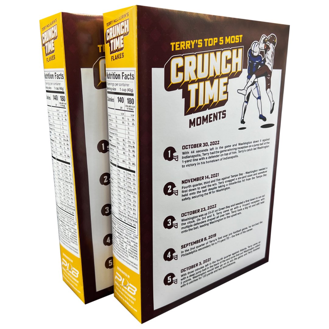HogfarmerChris's tweet photo. 𝗧𝗲𝗿𝗿𝘆 𝗠𝗰𝗹𝗮𝘂𝗿𝗶𝗻 has his own limited edition cereal now. 🔥 

Terry McLaurin’s Crunch Time Flakes’ are available at select Safeway stores in the DC area or order:  https://t.co/IxaM0sYYVR

#HTTC https://t.co/M1NsBSeStr