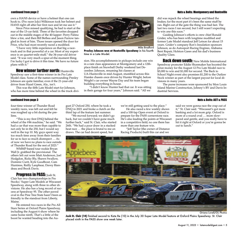 JimCarsonLMD's tweet image. Here are pages 2-5 from today's #LateModelDigest Friday Features - @MontgomerySpdwy @hsvspeedway @augiegrill112 @Taylorhull82 @LukeYarbrough72 @ACTTour @PASSSLM14 @OPSpeedway @BrianHoar45