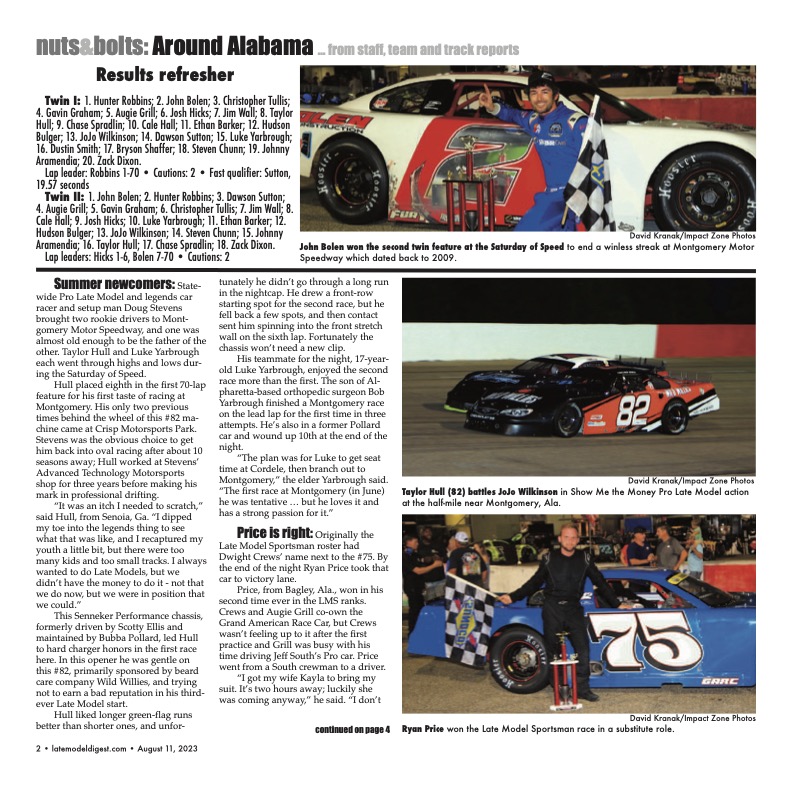 JimCarsonLMD's tweet image. Here are pages 2-5 from today's #LateModelDigest Friday Features - @MontgomerySpdwy @hsvspeedway @augiegrill112 @Taylorhull82 @LukeYarbrough72 @ACTTour @PASSSLM14 @OPSpeedway @BrianHoar45