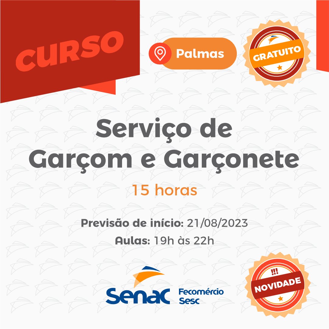 senacto's tweet photo. - Garçom?! 🙋
- Pois não, qual o seu pedido? 🤵📝
- Um curso gratuito em Palmas 🙏✨
- Tá na mão: https://t.co/2x316tuh97 🤩
11 de agosto
Dia do Garçom
#vemsersenac #senacto #garçom #garçonete #diadogarçom #datacomemorativa #palmas #psg #gratuito https://t.co/nIlVLPqKaE