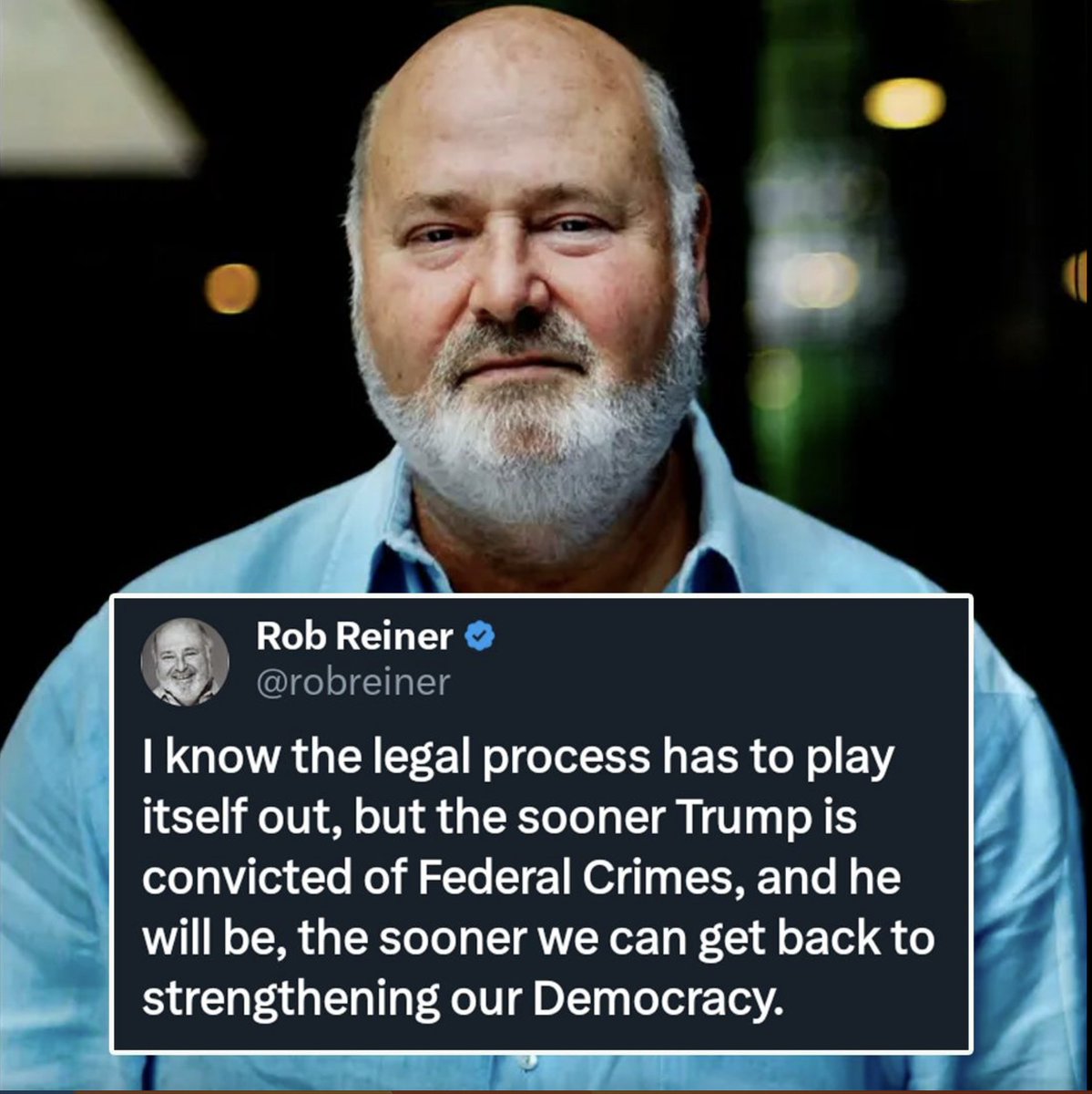 Rob Reiner nails it 👇 Convicting Trump is the first step to repairing and strengthening our Democracy, which has been so badly damaged during this dark era of Trumpism. #ProsecuteTrump